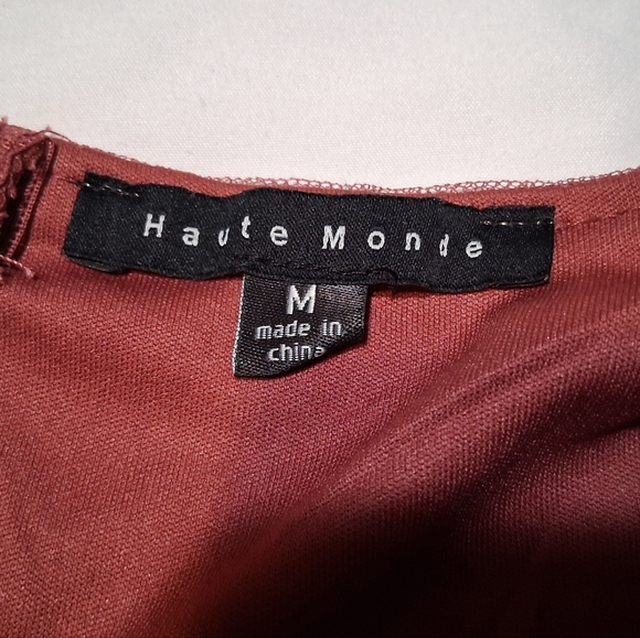 EUC Haute Monde Burgundy Ruched Lace Mini Dress – Size M - Picture 2 of 9